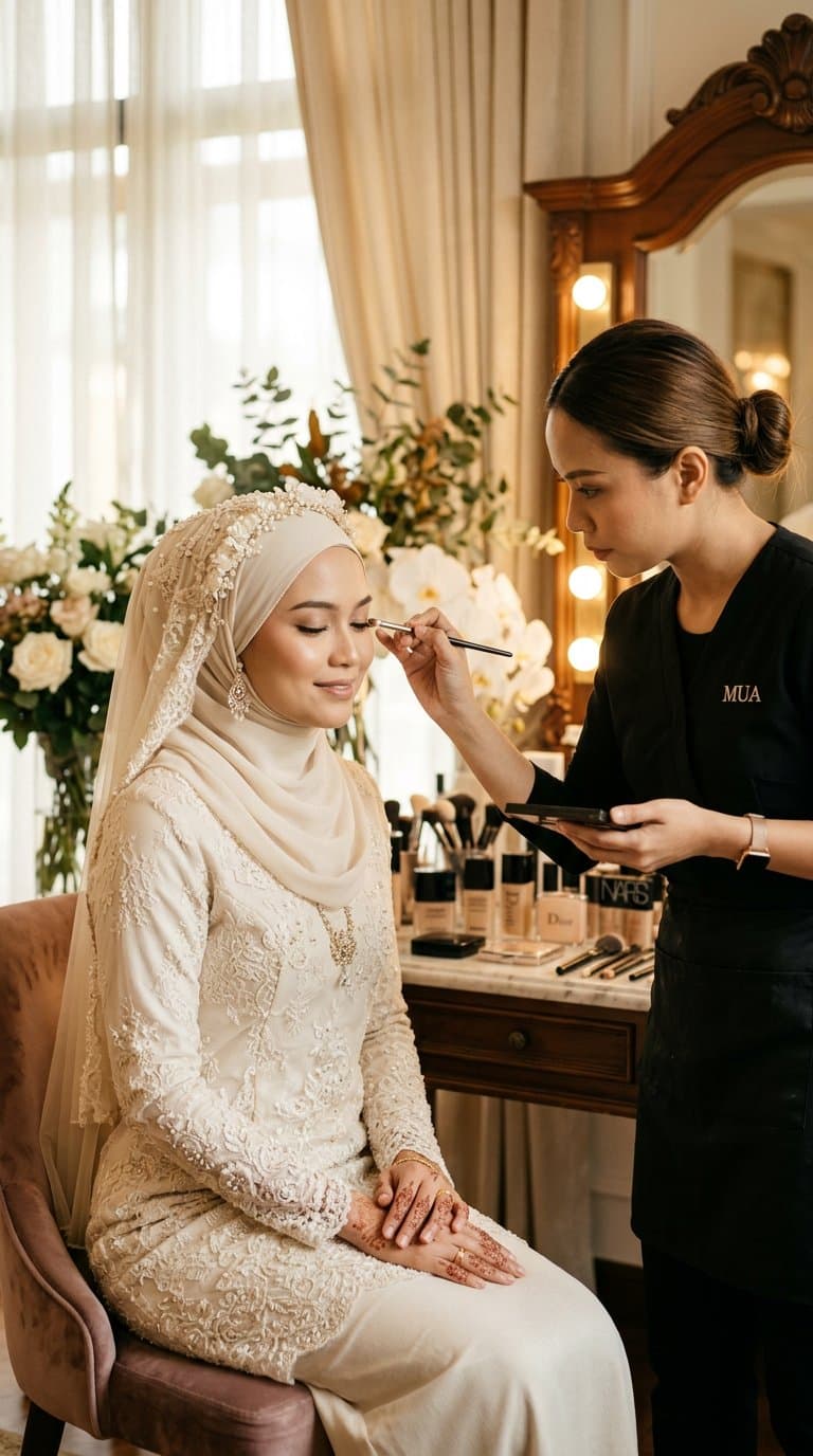 Makeup artist perfecting a client's look